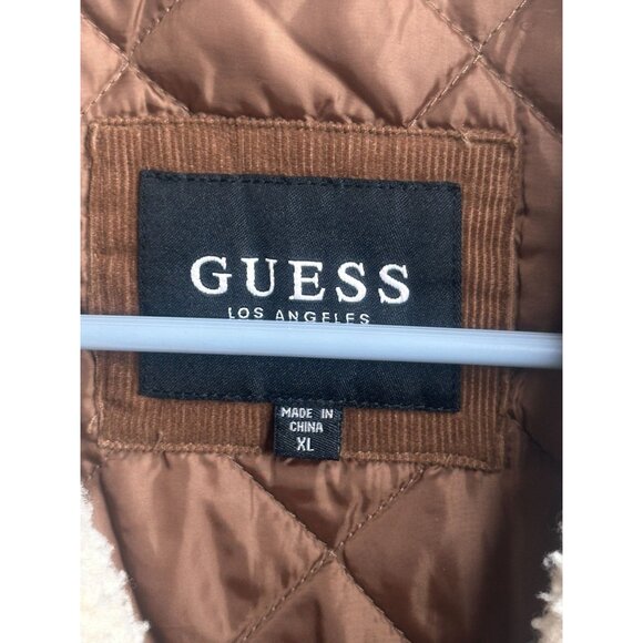 Guess Cord Sherpa Trucker Jacket Utility Brown Button Down Men Size XL - Picture 16 of 16